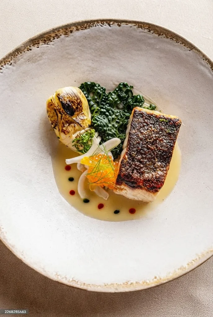 Poisson rôti sur peau, épinards et beurre blanc